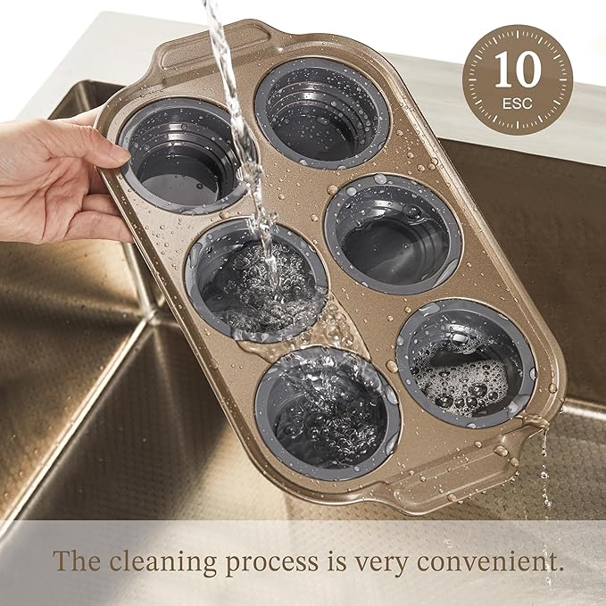 LCKitchen 2-Pack Silicone Foldable Baking Pans With Metal Reinforced Frame Nonstick 6 Cups for Baking Muffins, Egg Bites, Brownies, Puddings, Dishwasher Safe BPA Free