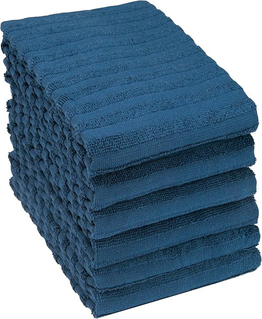 Premium Kitchen Towels (20”x 28”, 6 Pack) | Large Cotton Dish Towels 400 GSM | Highly Absorbent Terry Kitchen Linen Set with Hanging Loop | Blue Solid