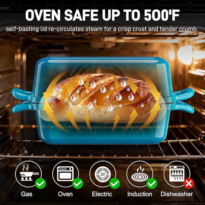 DYCYRQ Enameled Cast Iron Sourdough Bread Dutch Oven, 9x5 Inch Loaf Cast Iron Bread Pan for Homemade Bread Baking, Sourdough Baking Pans, Meatloaf Pan with Lid, 2 Piece set, Emerald