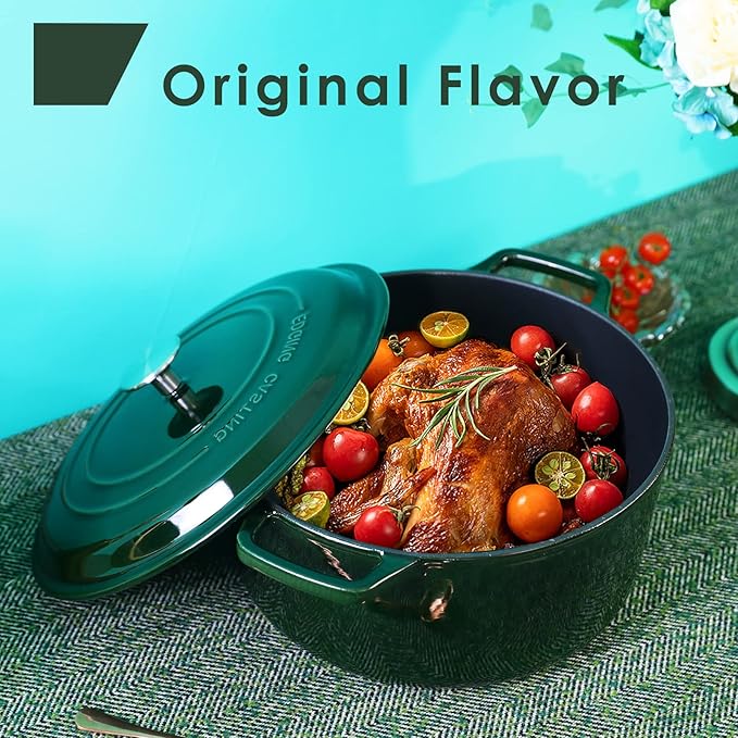 EDGING CASTING Enameled Cast Iron Dutch Oven Pot With Lid, Dutch Oven for Sourdough Bread Baking Round Pot Dule Handle, 7.5 Quart, Green
