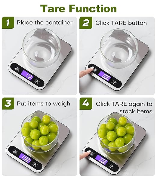 Atogou Food Scale, 33lb/ 15kg Digital Kitchen Scale with Full View LCD Display, Durable Stainless Steel Surface, for Cooking, Baking, Meal Prep Black&Grey