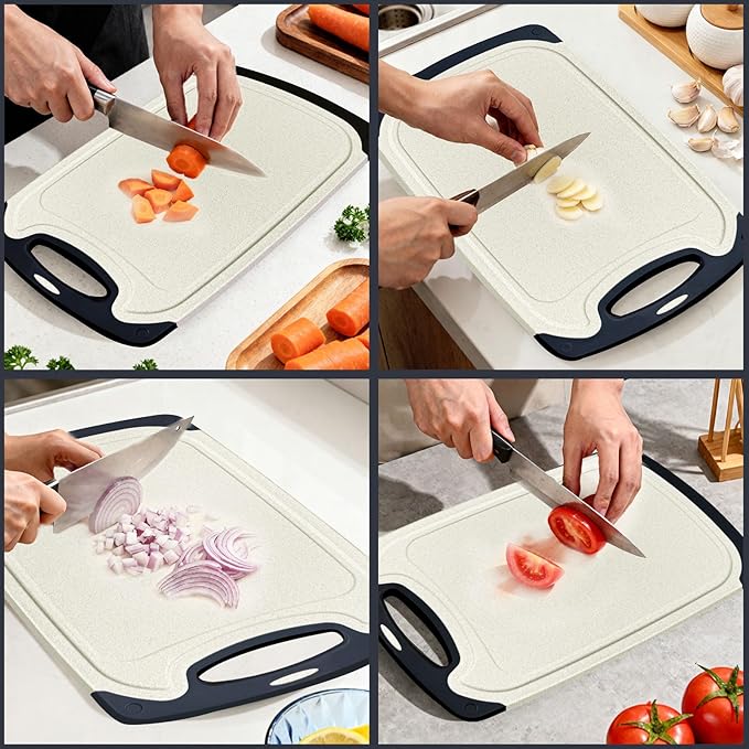 Cutting Board for Kitchen, Non Slip Chopping Board with Juice Grooves for Meat, Veggies, Space-Saving, Dishwasher Safe, Durable Kitchen Essential (Wheat,Large)