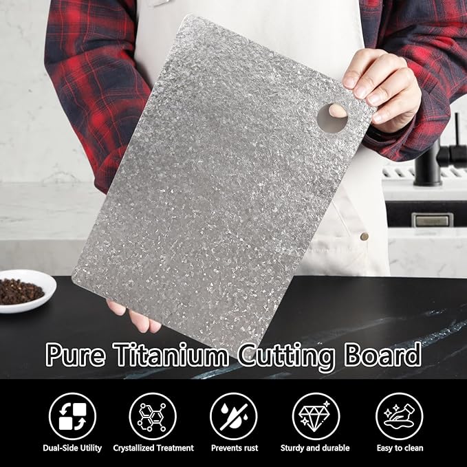 SUREWIN 100% Pure Titanium Cutting Board - Lifetime Knife Protection, Stop Microplastics, Dishwasher-Safe & Warp-Proof (12x8 Inch)