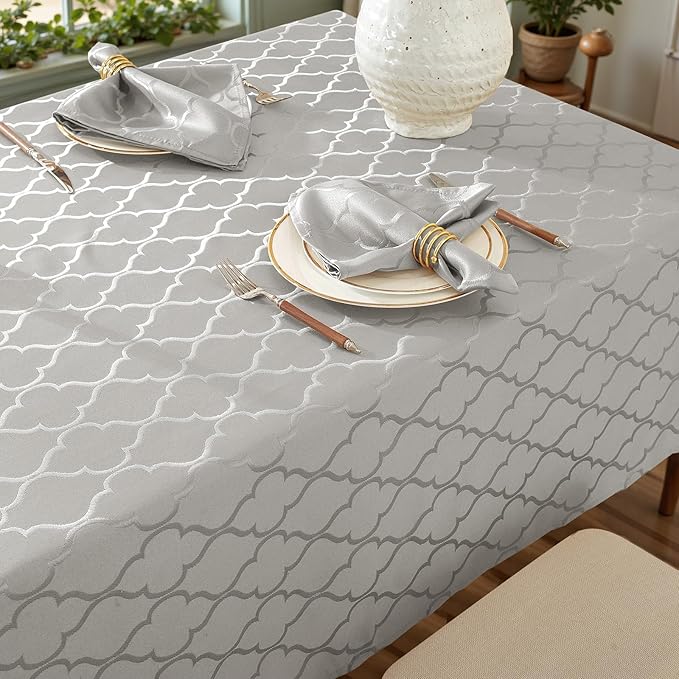 Larponder Tablecloth Rectangle, Jacquard Polyester Table Cloth, Washable & Spill Proof Table Cover for Spring Kitchen Graduation Dining Party Picnic (Rectangle, 52" x 70", Gray)
