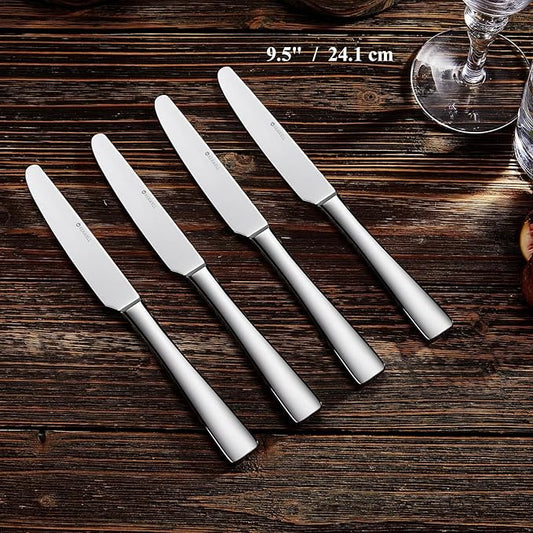 KEAWELL Premium 9.5" Louis Dinner Knives, Set of 4, Stainless Steel Dishwasher Safe, Serrated Knives (Plain)