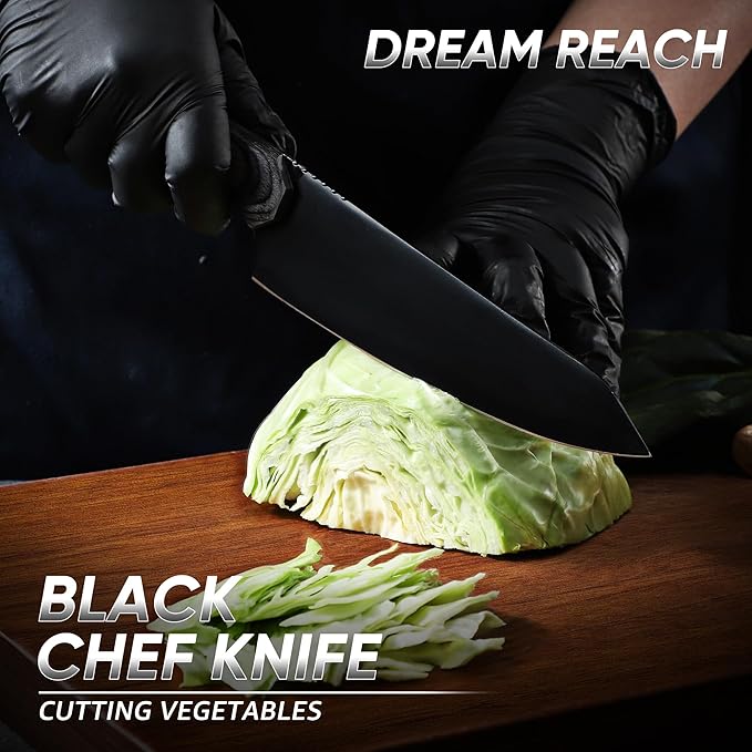 Dream Reach Kiritsuke Chef Knife - High Carbon Steel Sharp Kitchen Knife with Full Tang Handle, Hand Forged Black Cooking Knives for Birthday Mother Father Gift