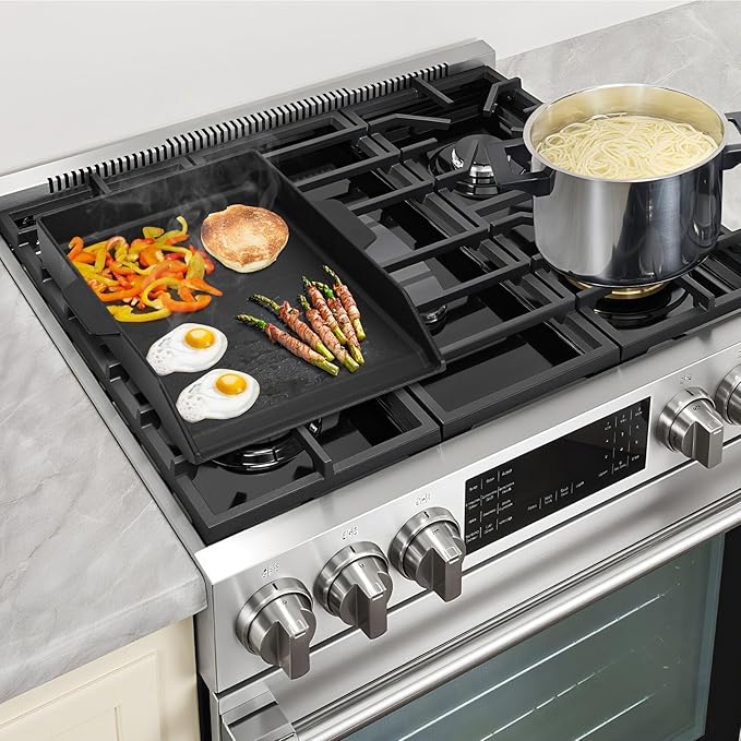Onlyfire Universal Cast Iron Cooking Griddle for Grills and 2 Burner Range Oven, Non-Stick BBQ Flat Top Griddle with Handles for Outdoor Cooking, 18.1" x 12.2"