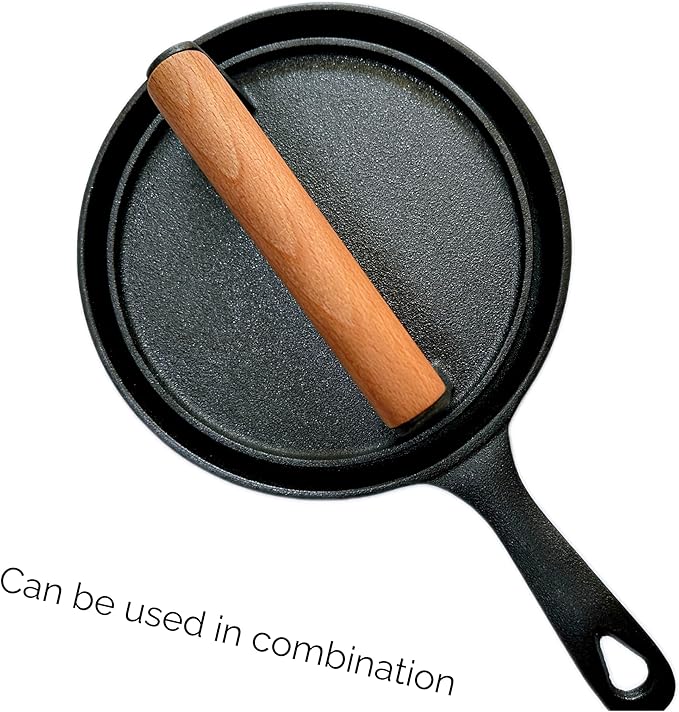 7" Cast Iron Burger Press Round Smash Bacon Press Meat Steak with Wood Handle for BBQ CookoutsSmashed Meat Steak Weight Grill Griddle Press
