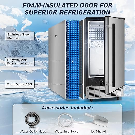 120LBS/24H High Output - Commercial Under Counter Ice Maker with 30LBS Storag e- Reversible Door, Built-in/Freestanding Design, Self-Cleaning & 24H Timer - for Home Bars, Restaurants & Commercial Use
