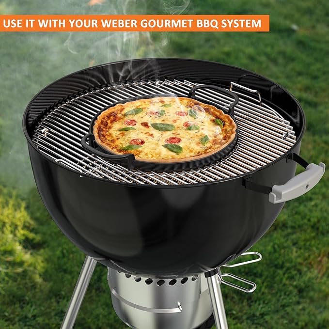 onlyfire Cast Iron Griddle with Handles for Weber Gourmet BBQ System, Fits for Weber 22" Charcoal Kettle Grills, Suitable Size Gas Grills, Range Ovens or Outdoor Cooking