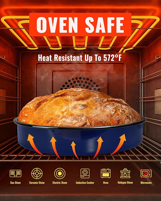 MCCSI Round Cake Pizza Baking Pan 10 Inch Enamel Deep Roasting Dish, Oven Baking Sheets for Cookie, Non-Stick Non-Toxic Chicken Fish Roaster Tray, Dishwasher Safe Christmas Cookware Gift for Mom