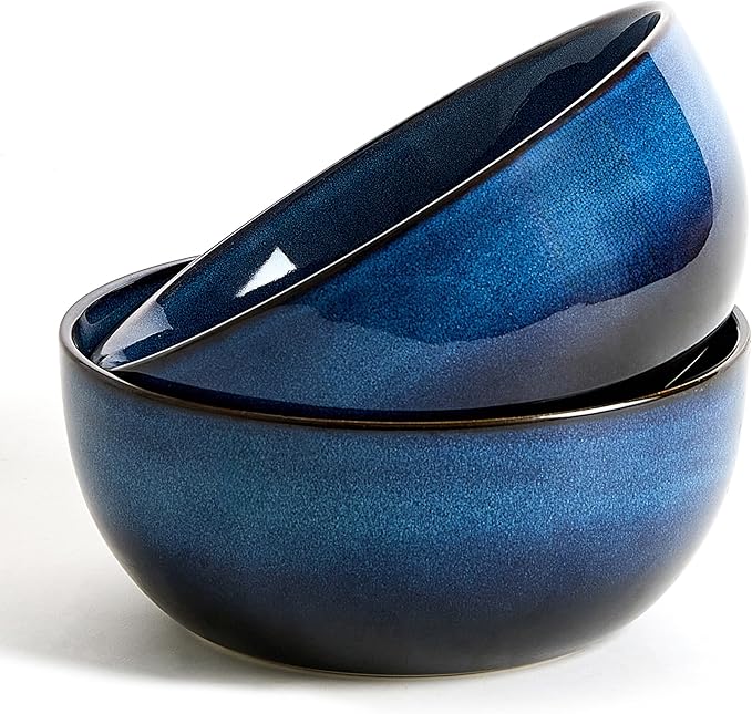 9 Inch Large Salad Bowls Set of 2, 83 Oz Porcelain Serving Bowl for Salad Soup Pasta Popcorn, Ceramic Decorative Bowls Fruit Bowl for Home Decor, Microwave,Oven,and Dishwasher Safe