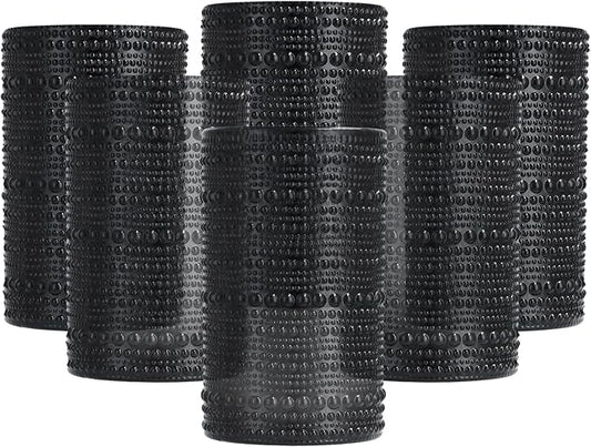Fortessa Jupiter Beaded Hobnail Glass, 13 Ounce Iced Beverage (Set of 6), Obsidian Black