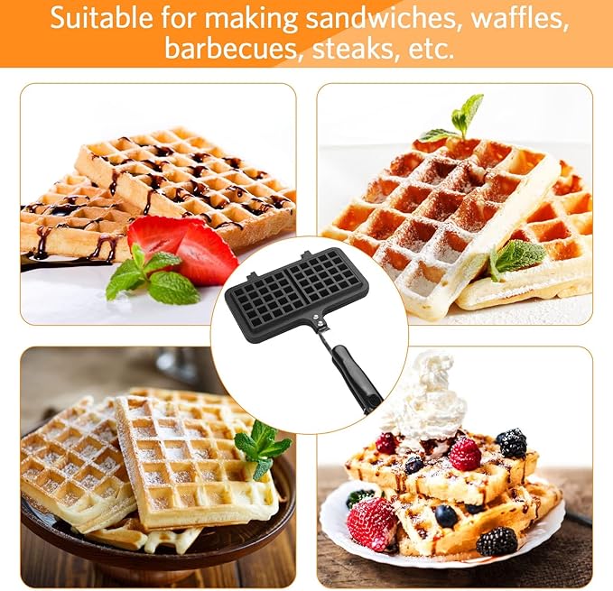 Agatige Stovetop Waffle Maker, Portable Aluminum Dual Head Nonstick Cast Iron Belgian Waffle Maker for Panini Sandwich Toaster Breakfast Snacks Cooking Baking Tool, 13.19x8.46in