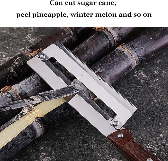 Sugar Cane & Pineapple Peeler, Paring Knife & Fruit Cutter, Stainless Steel Blade, Brown Plastic Handle