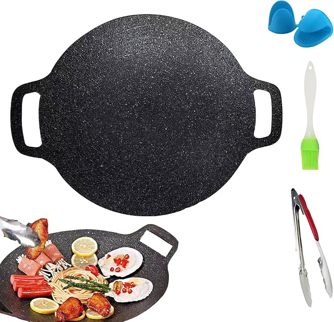 Non Stick Round Baking Pan, Korean Grill Pan For Indoor Cooking, Multifunctional Frying And Baking Pan For Home Kitchen Camping, Korean Round BBQ For Meats, Pancakes, Ribs (28cm/11in)