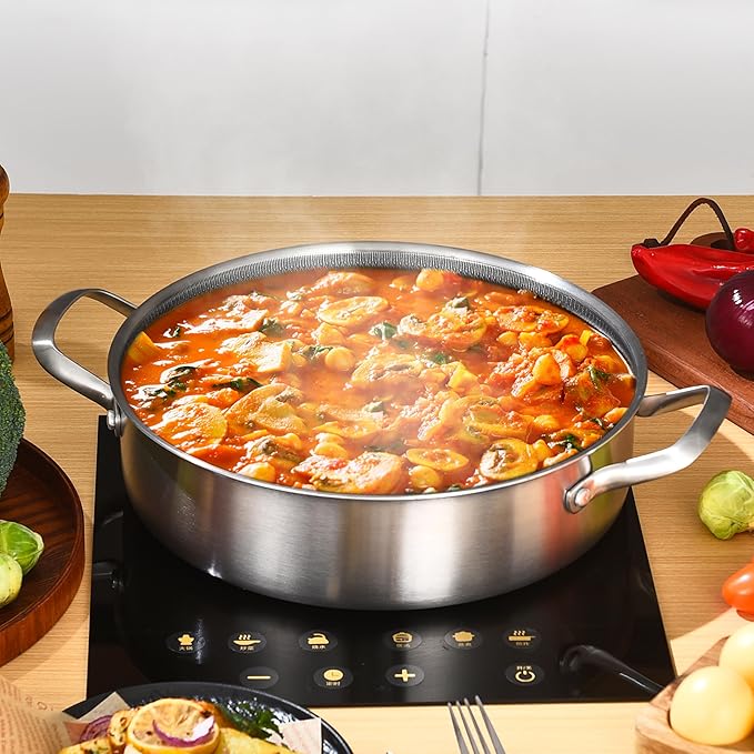 LOLYKITCH 7 QT Tri-Ply Stainless Steel Non Stick Sauté Pan with Lid,12 Inch Deep Frying Pan,Large Skillet,Jumbo Cooker,Induction Compatible,Heavy Duty and Oven Safe.
