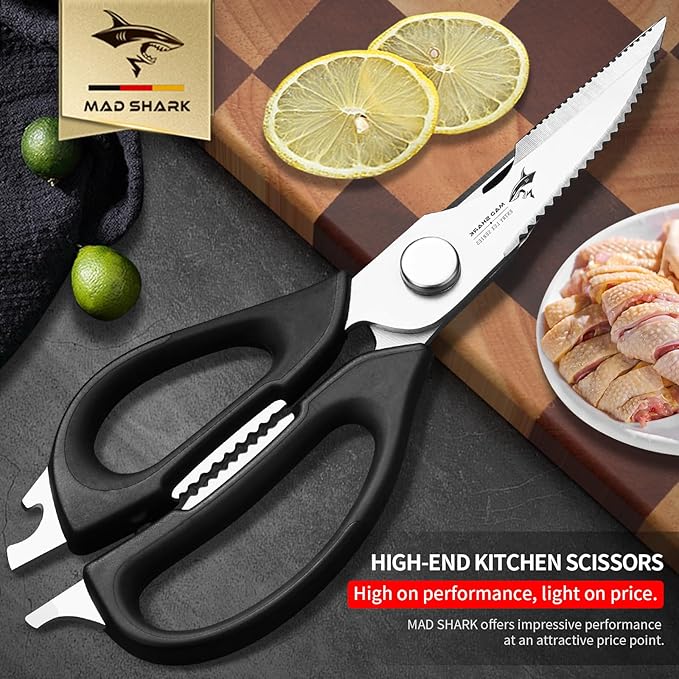 Kitchen Scissors All Purpose Kitchen Shears Come Apart,Stainless Steel Utility Scissors with Comfort Grip,Heavy Duty Poultry Shears for Chicken,Meat,Fish,Dishwash Safe (BLACK)