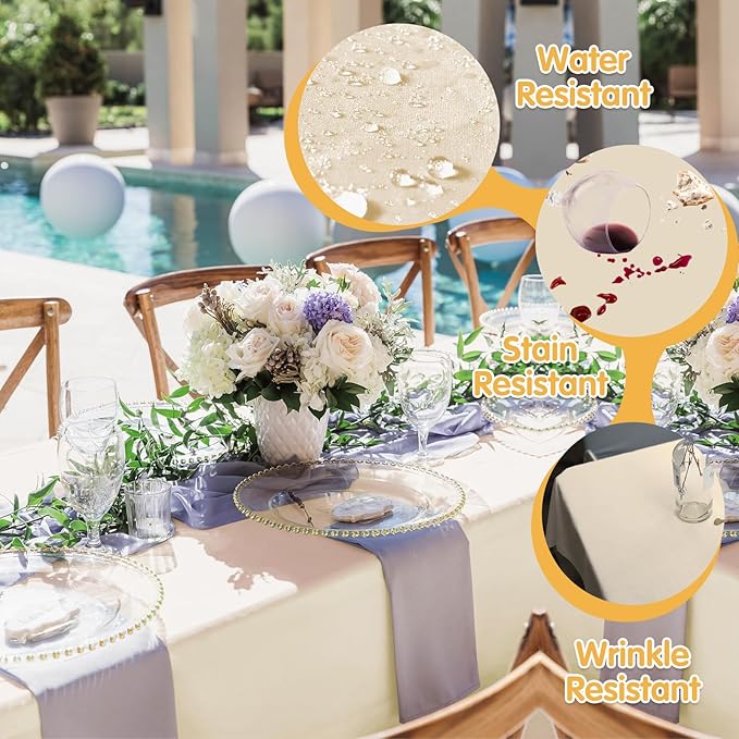BRILLMAX 8 Pack Beige Tablecloths 60 x 102 Inch for 6ft Rectangle Tables - 150 GSM Polyester Fabric, 15" Standard Drop, Water, Stain & Wrinkle Resistant Cloth Cover for Wedding Banquet Dining Buffet