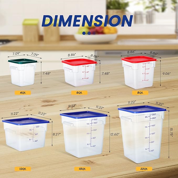 STEELUS 4 Pack 22 Quart Food Storage Containers with Lids, Polycarbonate Square Commercial Food Containers, NSF, Clear, New Version