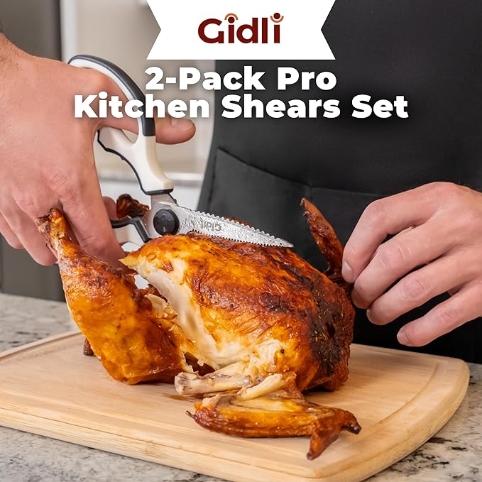 Gidli 2 Pack Kitchen Scissors & Kitchen Shears - Lifetime Replacement Warranty* - Herb Scissors with 5 Blades and Cover - Heavy Duty Vegetable Salad Multi Blade All-Purpose Food Shears Dishwasher Safe