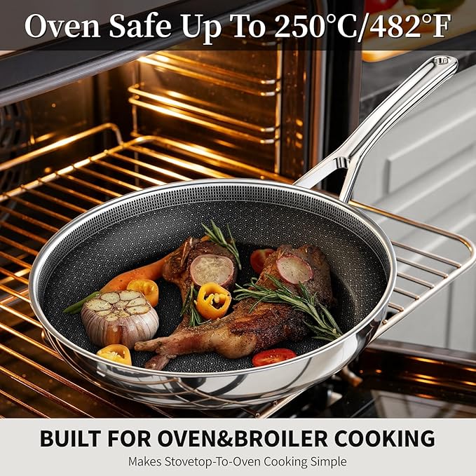 CADIVIZZO Non Stick Frying Pan 8 Inch Stainless Steel Ceramic Skillet,Nonstick Cooking Pan,PFAS PFOA PTFE Free&Non Toxic,Induction Compatible-Gas&Electric Stovetops,Oven&Dishwasher Safe