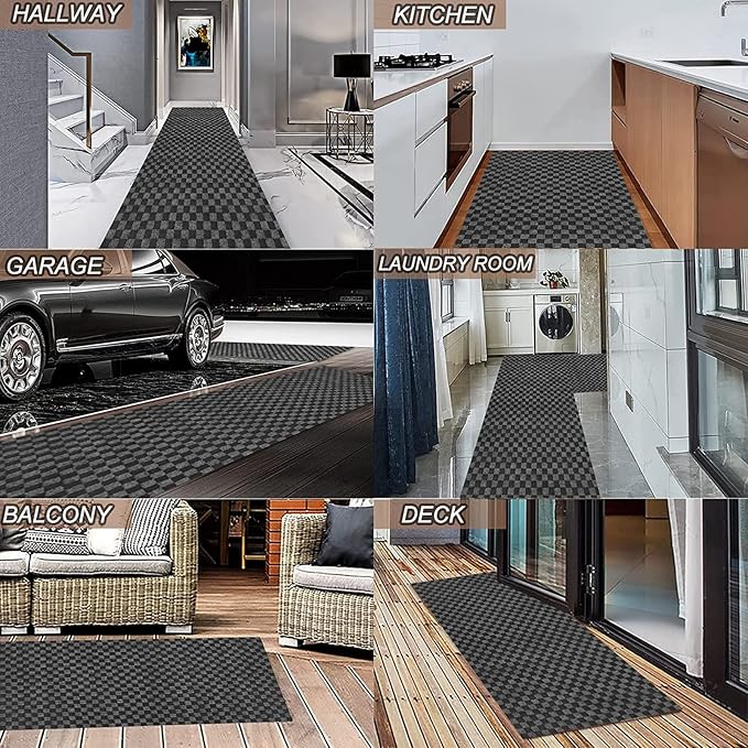 2' x 3' Runner Rugs with Rubber Backing, Indoor Outdoor Utility Carpet Runner Rugs, Checkered Gray, Can Be Used as Aisle for The RV and Boat, Laundry Room and Balcony
