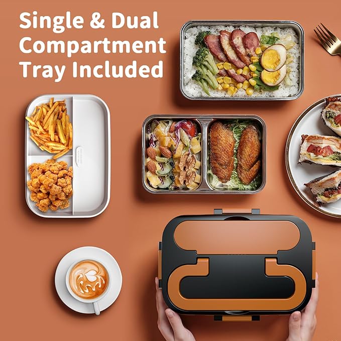 Electric Heated Lunch Box for Adults, 100W 3-IN-1 2 Pack 1.8L Containers Heating Lunch Box for Men Portable Double Layer, Fast Heated Food Warmer,12V/24V/110V for Car Truck Office Home