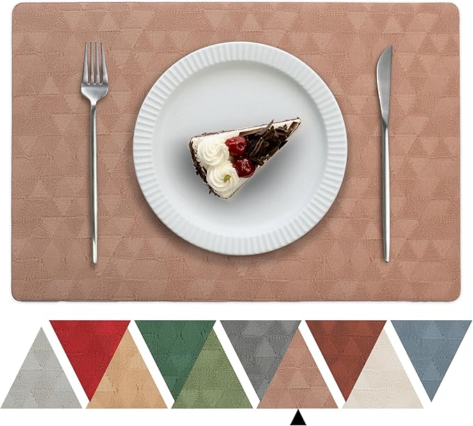 Jovono Faux Leather Placemats Set of 4, 17.8"x11.8", Waterproof & Oil-Proof Table Mats, Easy-Clean Washable Kitchen Place Mats for Dining Table, Fabric Texture, Pink Mat
