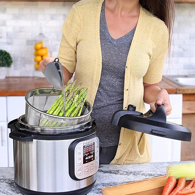 Steamer Basket for Instant Pot, Stainless Steel Vegetable Steamer Basket insert for 6 qt or 8 quart, Instant Pot Accessories, Stainless Steel Strainer Insert with Silicone Glove, Metal Egg Basket