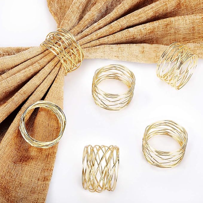 Accmor Napkin Rings, Metal Gold Round Napkin Rings Buckles for Table Decorations, Wedding, Dinner, Party, Set of 6