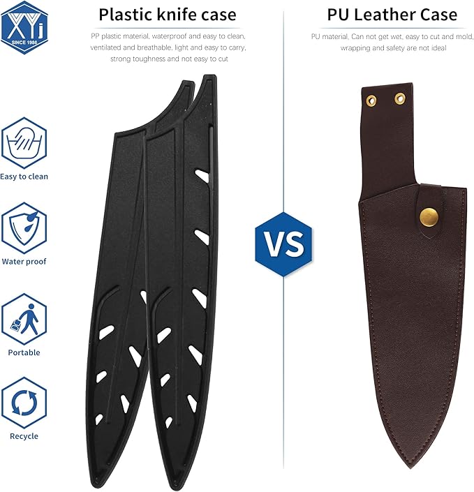 XYJ 2pcs/set Safety Knife Covers Sleeves Knives Edge Guard, Universal Knife Sheath, Boning, Sushi, Slicing Knife Case Black (For 8'' Slicing Knife)
