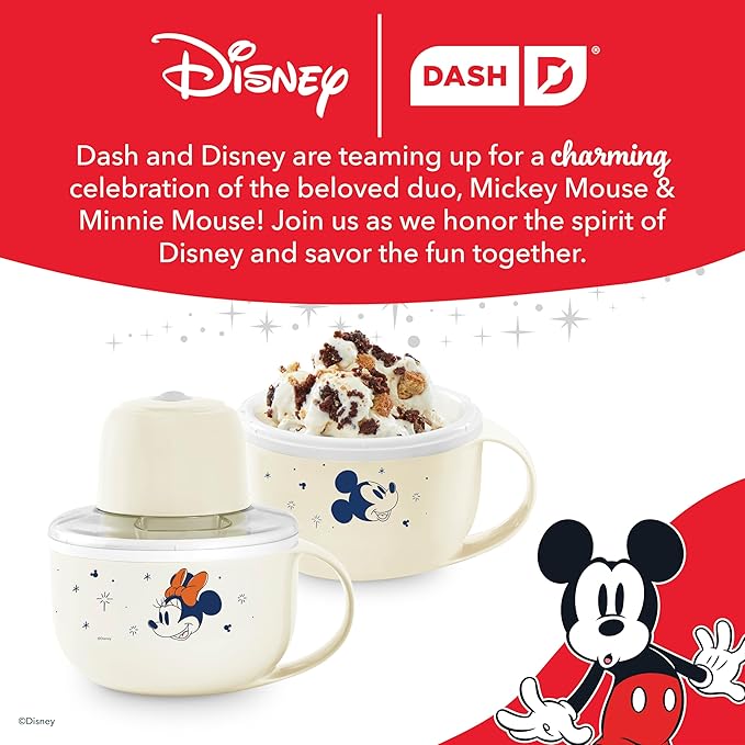 Disney Dash My Mug Ice Cream Maker Bundle - Mini Electric Ice Cream Maker - Creates Gelato, Sorbet & Frozen Yogurt - Easy to Clean & Use - 2 Mugs, Mickey & Minnie Design