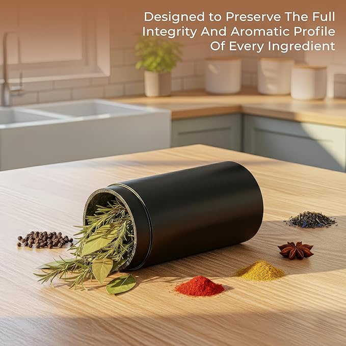 Airtight Portable Storage Container for Dry Goods | Vacuum Sealed, Smell-Proof Jar with Padded Interior | Perfect for Coffee, Snacks, Spices, and Travel | Black