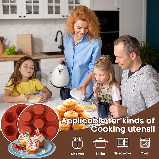 Goensjt Silicone Air Fryer Muffin Pan for Baking,Non-Stick 7 Cups Muffin Top Pan Cupcake Mold, Baking Pan Egg Bites for air fryer