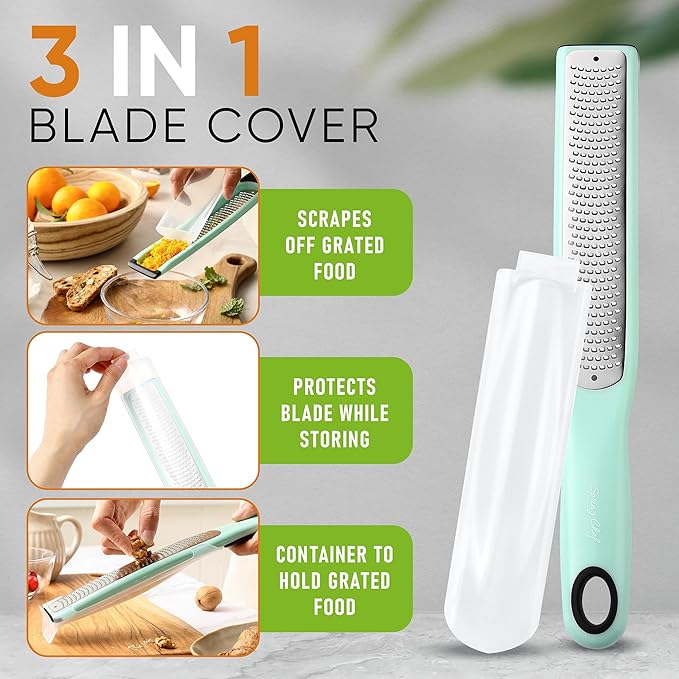 Spring Chef Stainless Steel XL Box Grater & Premium Lemon Zester with Handle - 2 Product Bundle - Mint