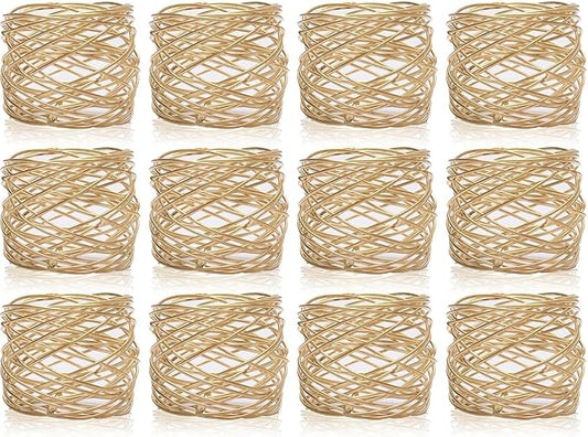 Napkin Rings, Metal Gold Round Napkin Rings Buckles for Table Decorations, Wedding, Dinner, Party, Set of 12