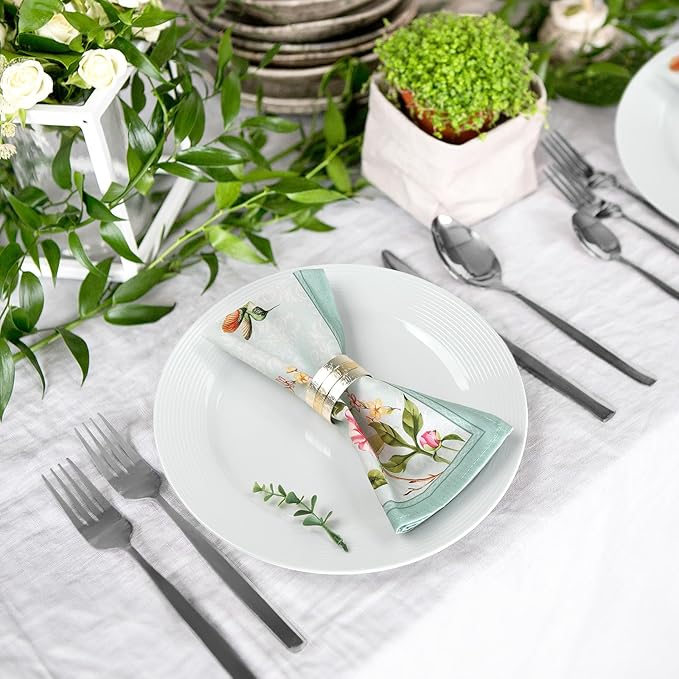 Bird Flower Napkins, 18×18 Inch French Country Dinner Cloth Napkins Set of 6, Washable Cotton Soft Absorbent Square Napkins for Dining Kitchen Party Wedding Decoration