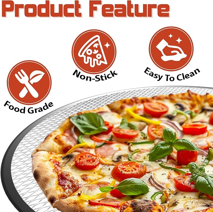 Pesilo 3 Pcs 12 Inch Pizza Screen, Aluminum Alloy Round Pizza Pan for Oven Nonstick Pizza Mesh Baking Tray, Seamless Rim Pizza Making Net for BBQ Home Kitchen Restaurant Supplies