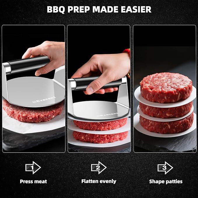 Smash Burger Press 5.5" Stainless Steel - Burger & Hamburger Smasher Tool, Nonstick Cool-Touch Handle, Dishwasher Safe Grill Press for Griddle, Ground Beef