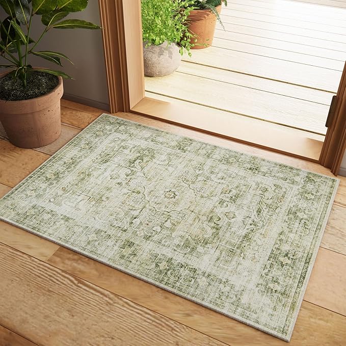 Washable Entryway Small Area Rugs: 2'x3' Boho Rug Non Slip Door Mat Indoor Entrance Stain Resistance Low Pile Throw Rugs for Inside Front Door Floor Bedroom Bedside Kitchen Nursery Dorm Room Entry