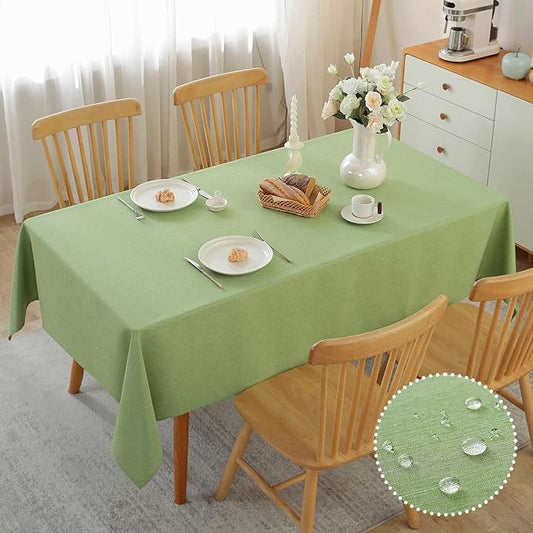 Alsoo Spring Textured Table Cloth Rectangle Tables 60X60 Inch Linen Table Cloth Waterproof Spill Proof and Wrinkle Free Table Cover for Dining Table, Kitchen, Parties and Holidays, Green