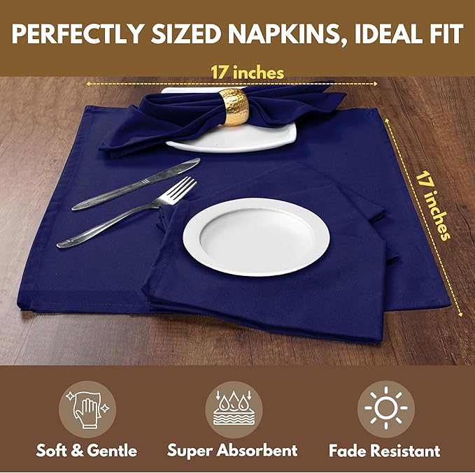 Native Fab Cloth Napkins Set of 4, 100% Cotton, 17" x 17", Washable & Reusable Fabric Linen, Table Decor for Dinner, Events, Parties, Weddings - Navy Blue