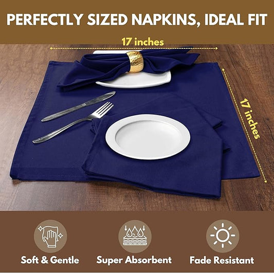 Native Fab Cloth Napkins Set of 4, 100% Cotton, 17" x 17", Washable & Reusable Fabric Linen, Table Decor for Dinner, Events, Parties, Weddings - Navy Blue