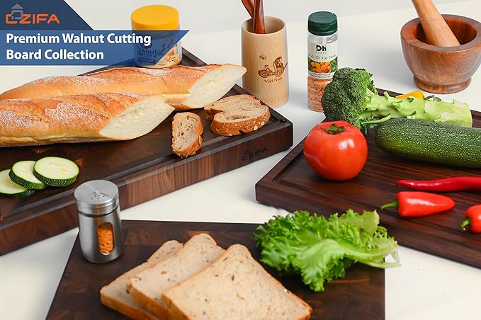 Cozifa American Black Walnut Wood Cutting Board 20"x15"x2"(Large and Thick) for Kitchen with Juice Groove, Inner Handles, End Grain Butcher Block Finished with Linseed Oil, Beeswax, Lemon Oil, Giftbox
