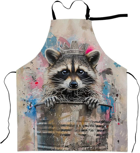 Graffiti Raccoon Apron Urban Street Art Trash Can Crow Aprons Waterproof Oxford Polyester Adjustable Pockets Design for Cooking, Crafting, Garden Decor, for Adults, 28x33 Inch