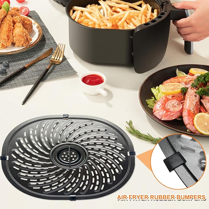 Air Fryer Replacement Tray for Power XL Vortex 7 QT Air Fryer, Oval Nonstick 10.3''×9.5'' AirFryer Replacement Parts Accessories Rack Basket Grill Pan Grill Plate Crisper Plate with Rubber Bumpers