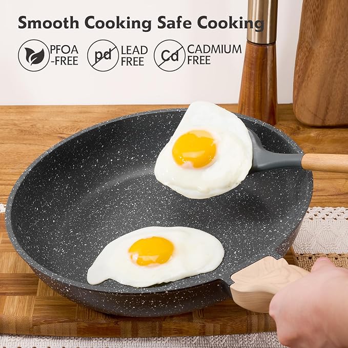 10 inch Nonstick Frying Pan Skillet, Non Stick Granite Fry Pans, Stone Cookware Omelet Pan, Egg Frying Pan with Heat-Resistant Handle, Requires Installation, PFOA Free Chef's Pan, Induction Compatible