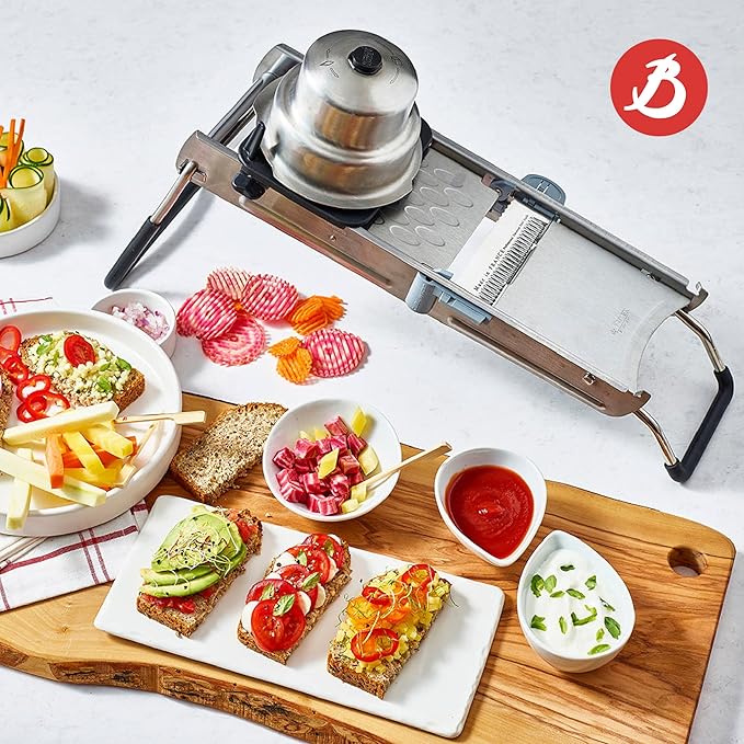 de Buyer LA MANDOLINE REVOLUTION - Removable, Double-Sided Stainless Steel Blade - Ideal for Cutting, Shredding, Dicing & Cubing - Includes Three Julienne Blades - Made in France