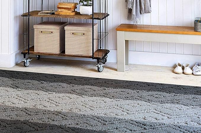Custom Size Hallway Runner Rug Damask Grey Color 31 inch Wide Select Your Length Non-Slip (Skid Resistance) Rubber Backing 33 feet x 31 inch